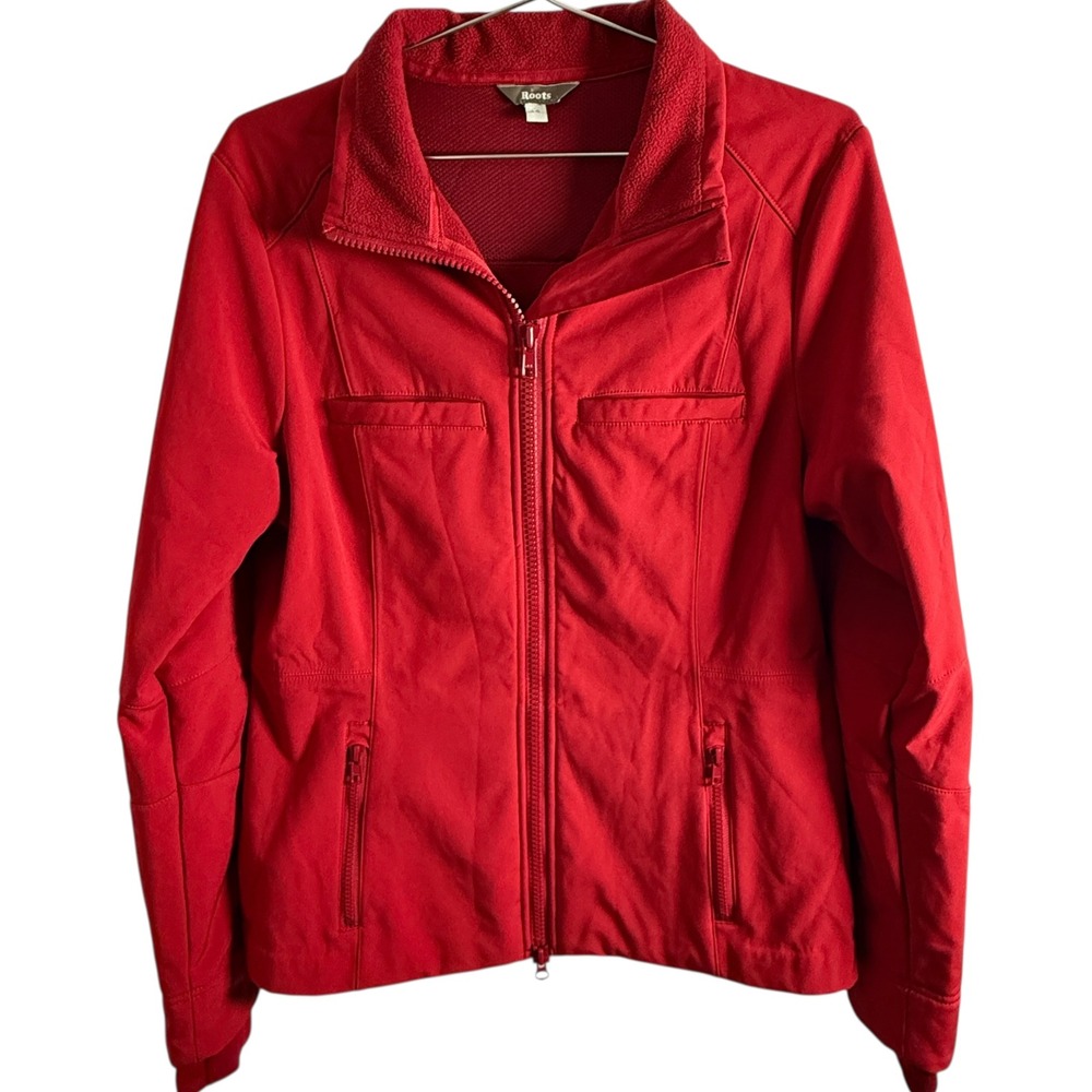 Roots Canada Red Full Zip Jacket Womens Large Fleece‎ Lined Softshell Coat